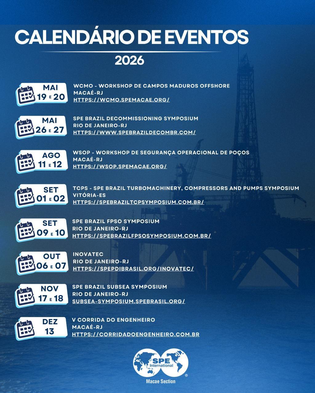 Cronograma de eventos da SPE Macaé 2026